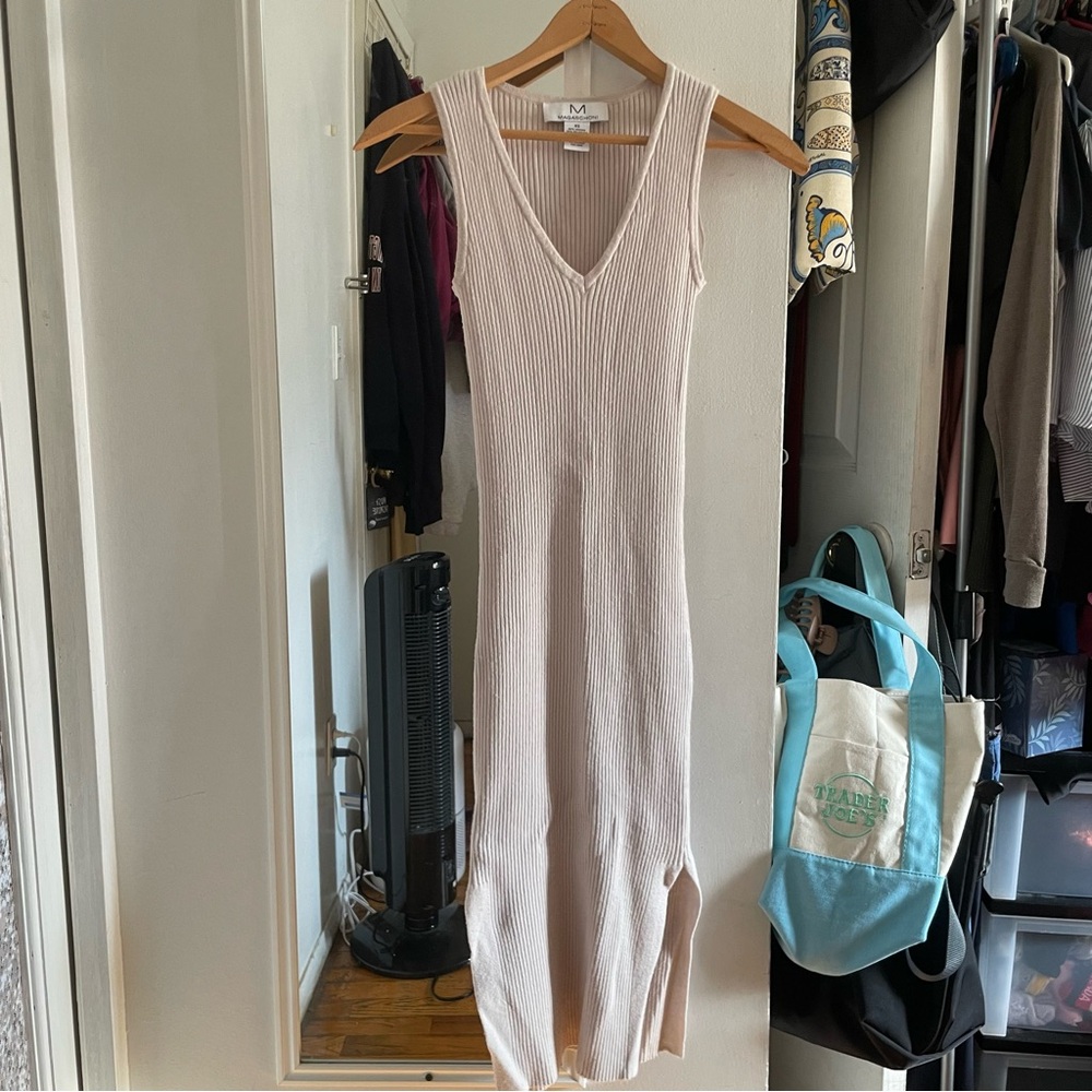 Magaschoni Cream Ribbed Midi Dress